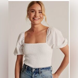 EUC Abercrombie & Fitch White Puff Sleeve Smocked Top, Women's